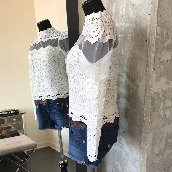 Chicwish Flower Dance Mesh Crochet White Top - Picture 5 of 8